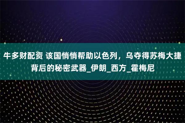 牛多财配资 该国悄悄帮助以色列，乌夺得苏梅大捷背后的秘密武器_伊朗_西方_霍梅尼